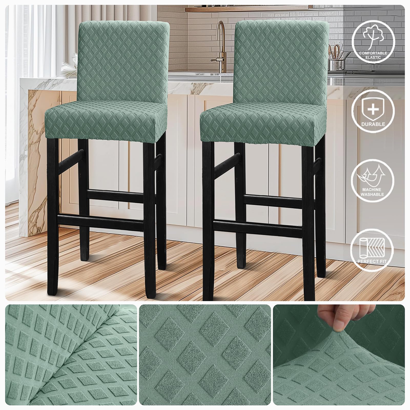 Lellen Bar Stool Covers Set Of 4 - Bar Stool Chair Covers Barstool Covers Slipcovers With Back Pub Counter Stool Chair Covers Co