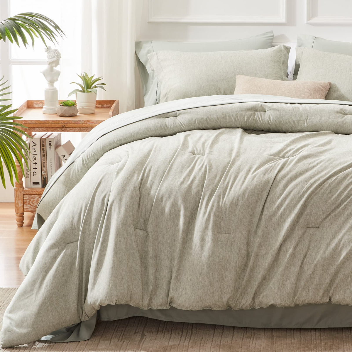 Unilibra 7-Piece Queen Comforter Set - Sage Green Cationic Dyeing Bedding Set With Comforter, Sheets, Pillowcases & Shams