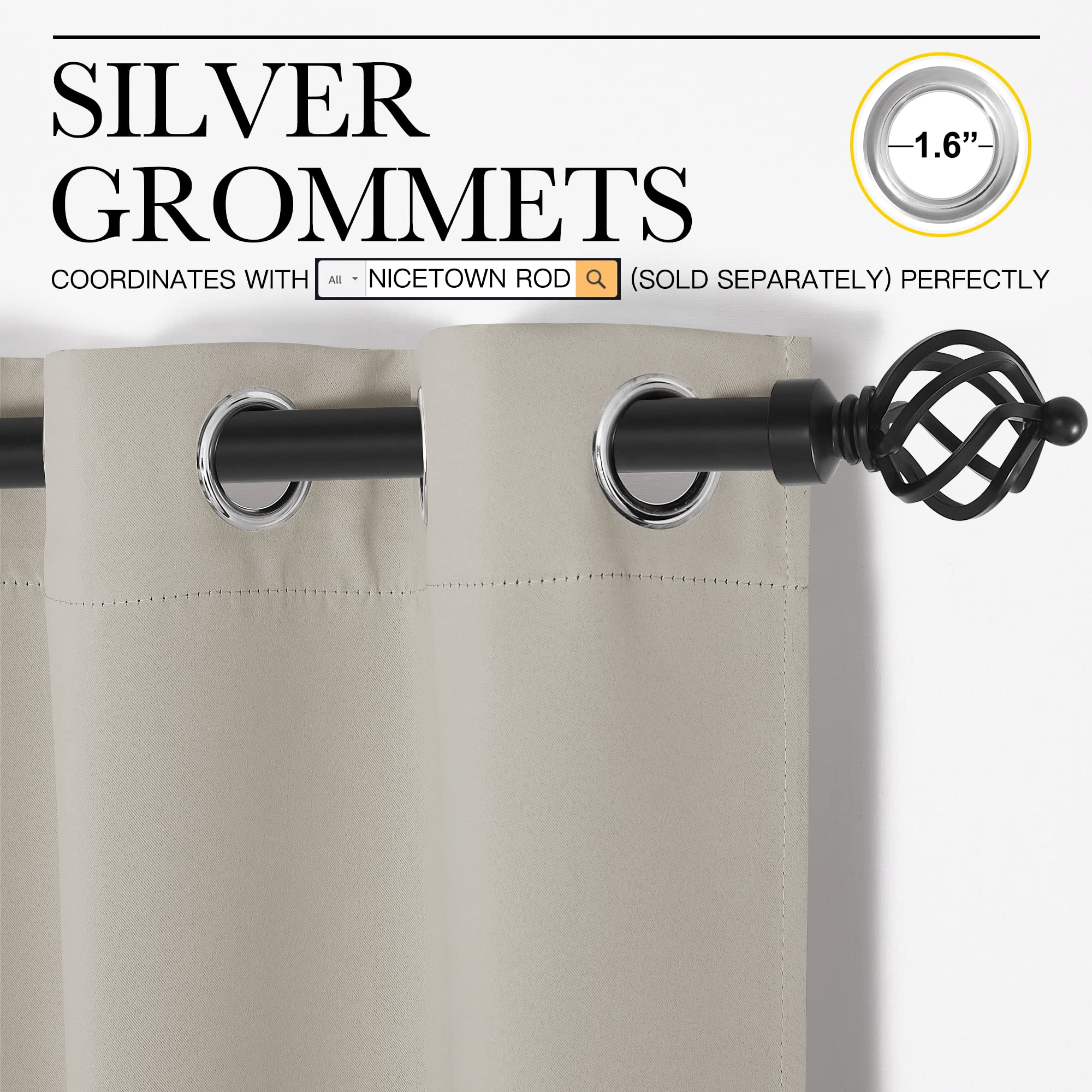 Nicetown Natural Room Darkening Curtain And Drape Energy Efficient Warmth Solid Grommet Curtain For Office & Classroom (Sold Individually, 42 Inches Wide By 84 Inches Long)