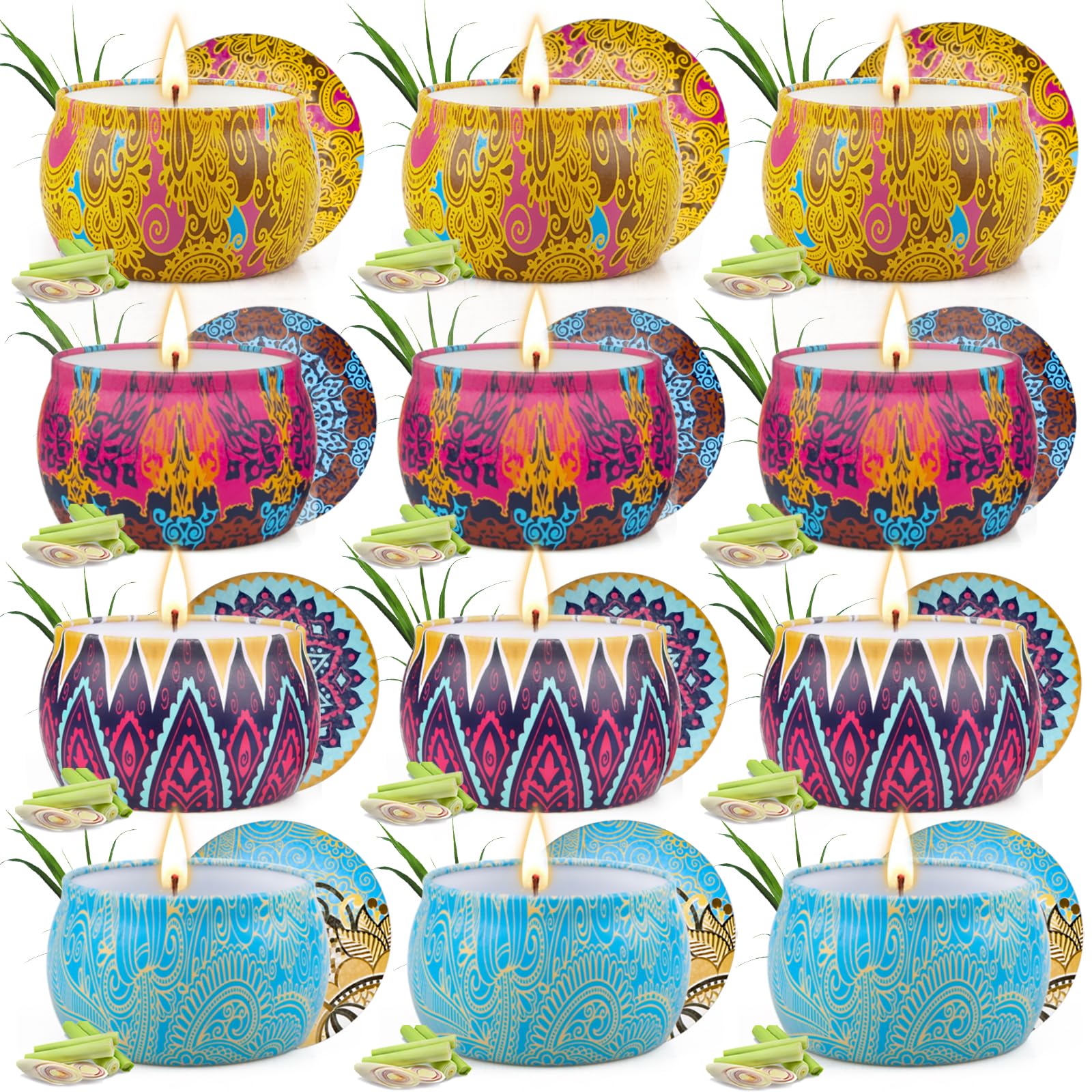 12 Pack Citronella Candles Outdoor, 52.8 Oz Natural Soy Wax Citronella Candle Set, Summer Gifts for Indoor Outdoor, 360 Hours Bu