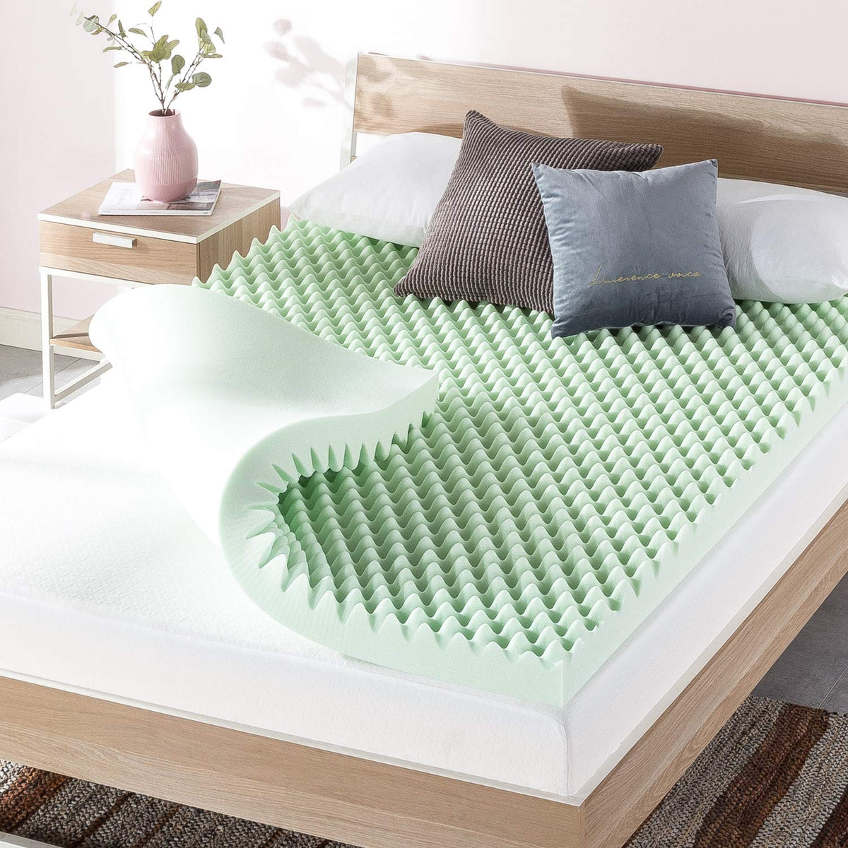 Best Price Mattress 4 Inch Egg Crate Memory Foam Mattress Topper With Calming Green Tea Infusion, Certipur-Us Certified, Short Q