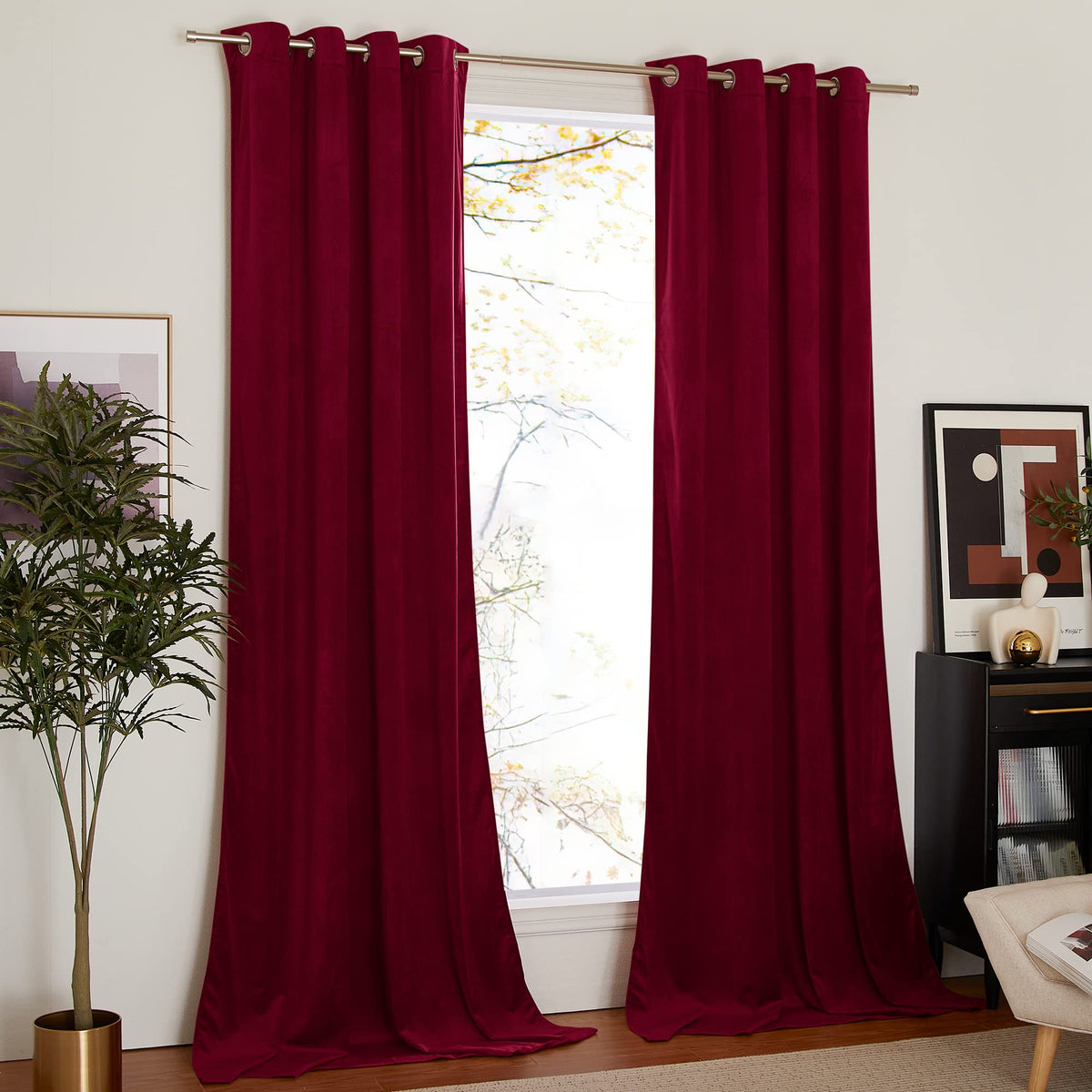 Nicetown Christmas Red Velvet Curtains, Solid Heavy Matt Drapes/Window Treatments With Grommet Top For Patio Door (Set Of 2, W52