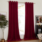Nicetown Christmas Red Velvet Curtains, Solid Heavy Matt Drapes/Window Treatments With Grommet Top For Patio Door (Set Of 2, W52