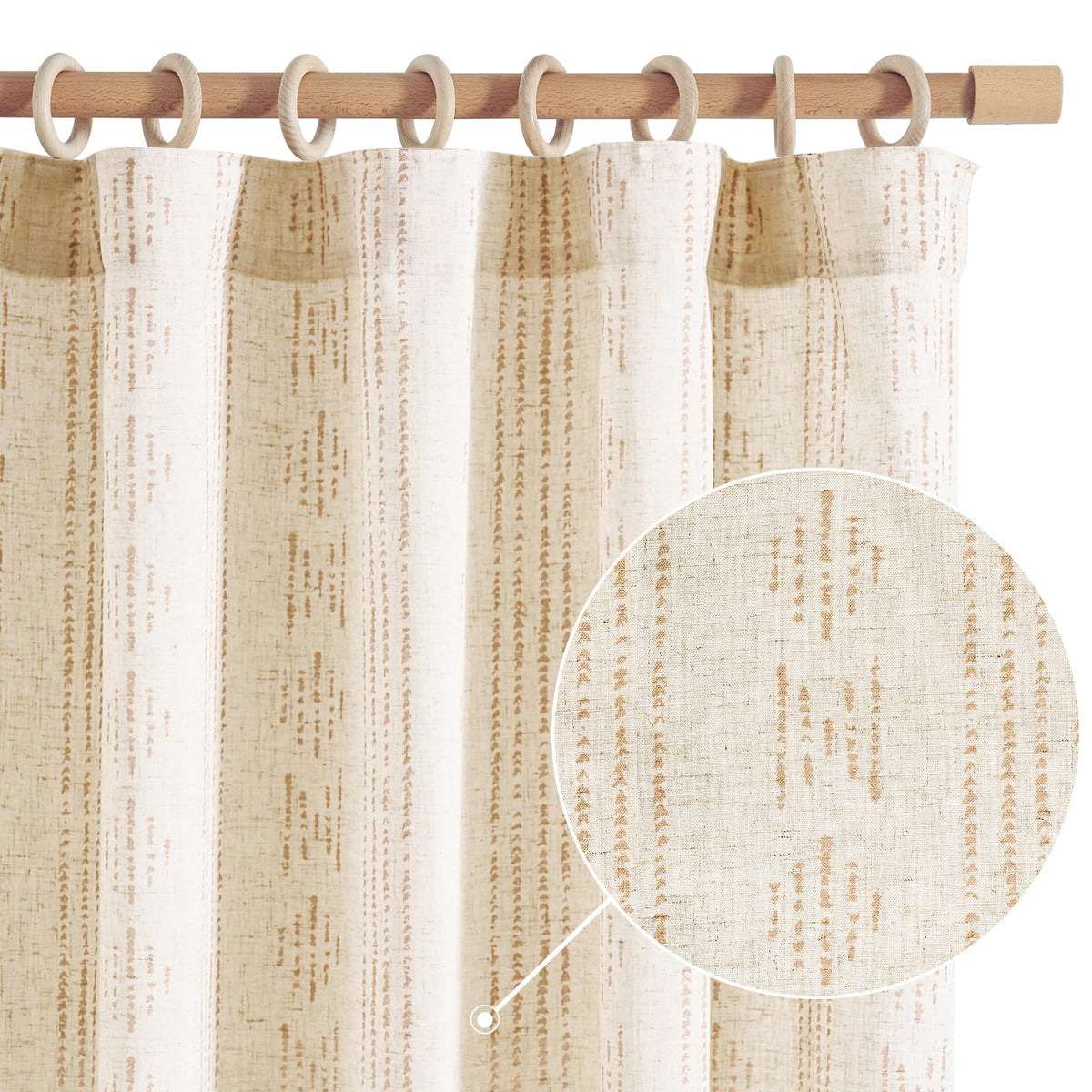 Jinchan Boho Curtains Linen Curtains For Living Room Farmhouse Taupe Curtains 108 Inches Long 2 Panels For Bedroom Geometric Str