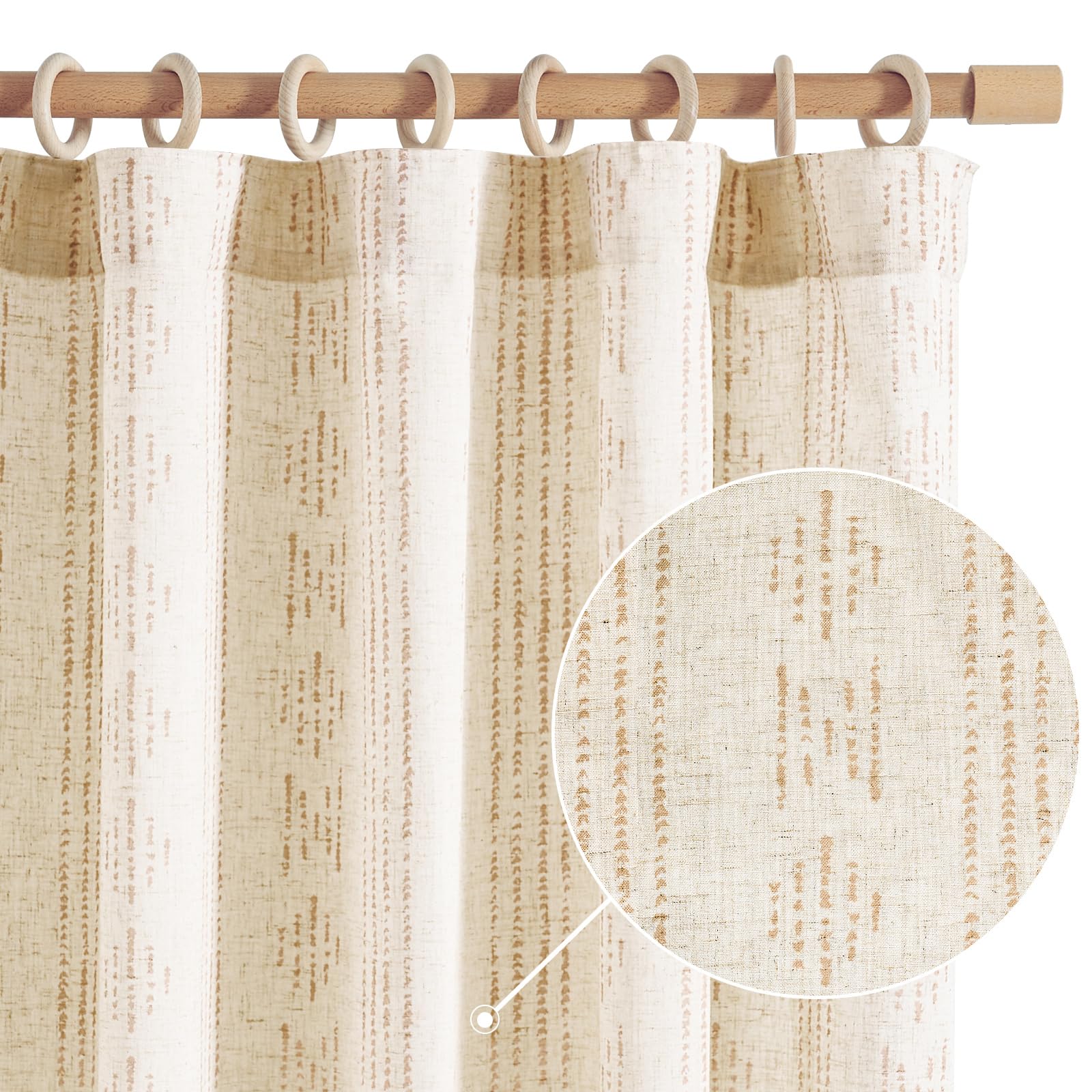 Jinchan Boho Curtains Linen Curtains For Living Room Farmhouse Taupe Curtains 108 Inches Long 2 Panels For Bedroom Geometric Str