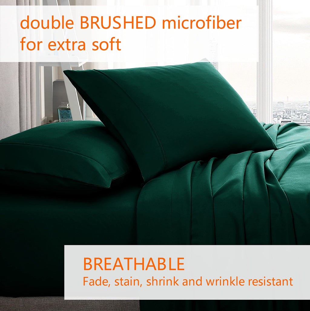 American Home Collection Pillow Case Set Of 2 Double Brushed Microfiber Soft & Easy Care Pillowcases (Forest Green, Standard/Que
