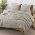 Andency Linen Comforter Set King Size, Boho Soft Warm Tufted Bedding Comforter Sets For King Size Bed, 3 Pieces Aesthetic Chevro