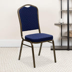 Flash Furniture Hercules Series Crown Back Stacking Banquet Chair In Navy Blue Dot Patterned Fabric - Gold Vein Frame