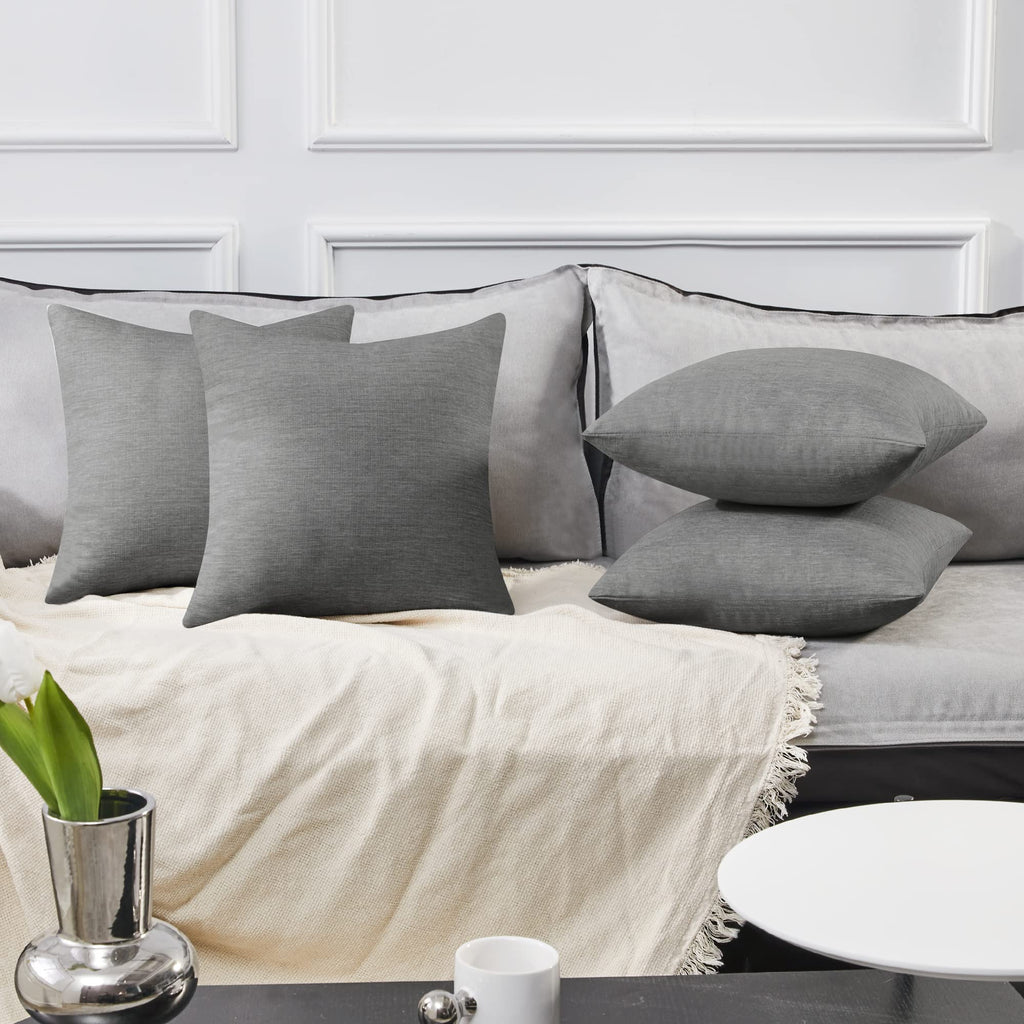 Deconovo Soft Cushion Covers Pillow Covers Faux Linen Pillow Covers with Invisible Zipper for Sofa 18x18 Inch Grey 4 Pcs Case On