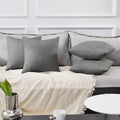 Deconovo Soft Cushion Covers Pillow Covers Faux Linen Pillow Covers with Invisible Zipper for Sofa 18x18 Inch Grey 4 Pcs Case On