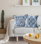 M-Qizi Blue Throw Pillow Covers - Linen Blue Pillow Covers 18X18 Set Of 2, Decorative Blue And White Pillow Covers, Chinoiserie