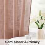 Homeideas Blush Pink Linen Sheer Curtains 63 Inches Long 2 Panels Textured Dusty Blush Semi Sheer Curtains Farmhouse Curtains Sh