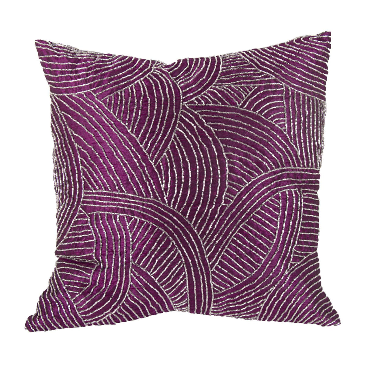 Benjara Contemporary Poly Silk Pillow With Geometric Design, Purple And Silver.