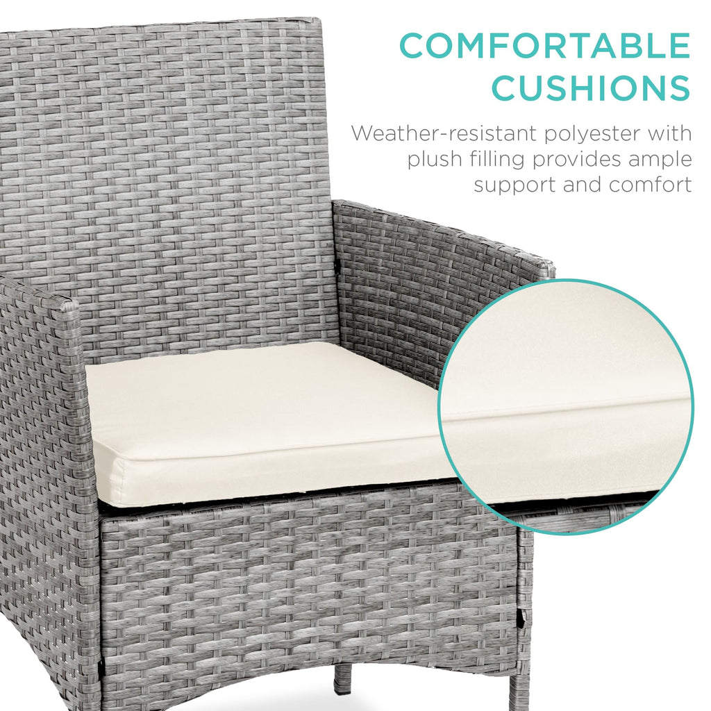 Best Choice Products 3-Piece Outdoor Wicker Conversation Bistro Set, Space Saving Patio Furniture For Garden W/Side Table - Gray/Cream