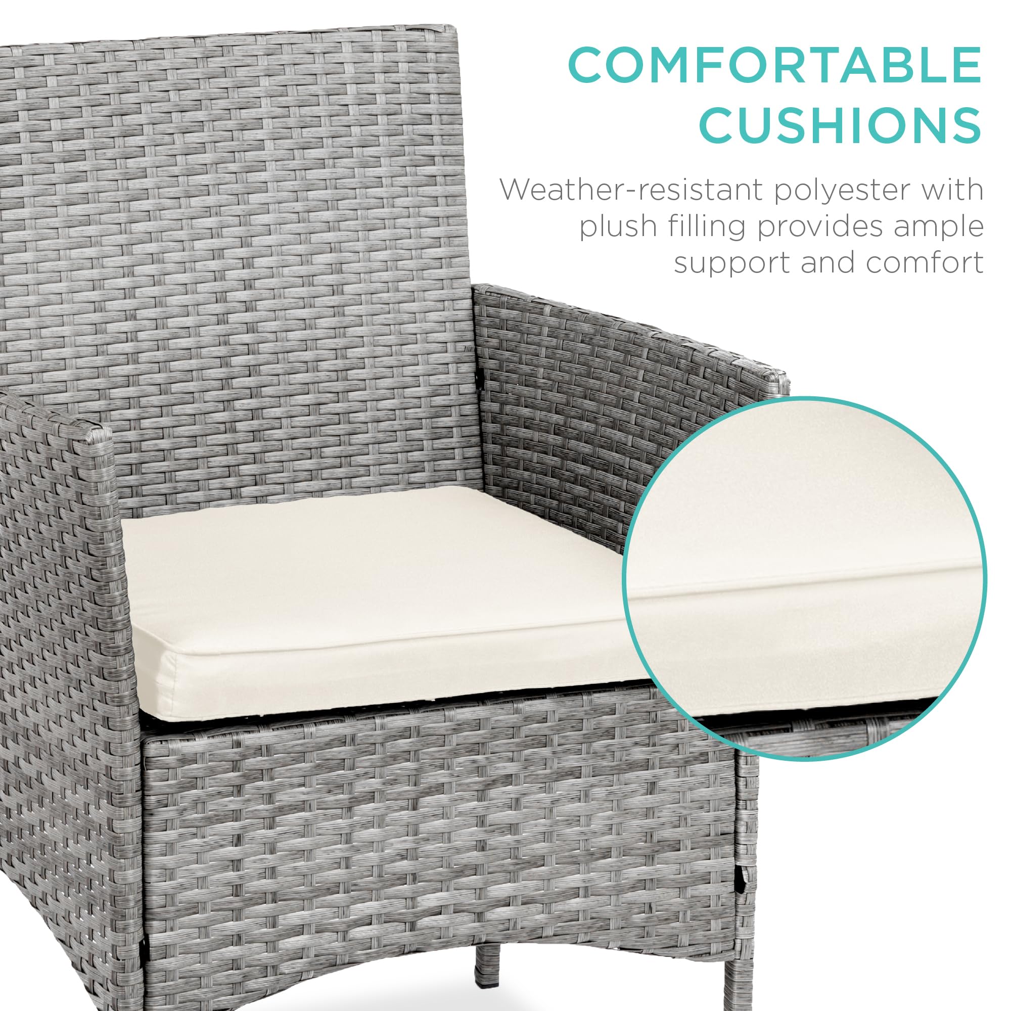 Best Choice Products 3-Piece Outdoor Wicker Conversation Bistro Set, Space Saving Patio Furniture For Garden W/Side Table - Gray/Cream
