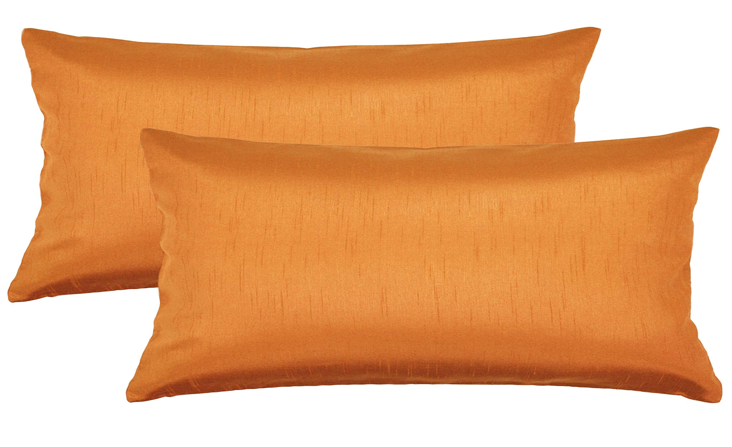 Aiking Home 12X24 Inches Faux Silk Rectangular Throw Pillow Cover, Zipper Closure, Orange (Set Of 2)