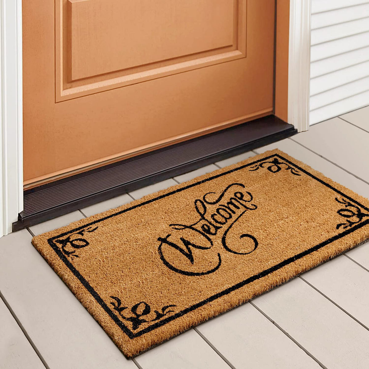 Luxurux Coco Coir Welcome Mat With Heavy-Duty Backing, 17' X 30' Natural Door Mat, Easy To Clean Entry Mat, Beautiful Color/Si