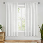 Fmfunctex Linen Semi Sheer White Curtains For Bedroom Living Room, Curtain Panels 63 Inch Length Sheer Linen Textured Window Dra