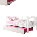 Benjara Twin Size Wooden Trundle with Caster Wheels and Cut Out Handles, White