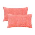 Calitime Pack Of 2 Cozy Pillow Covers Cases For Couch Sofa Home Decoration Solid Dyed Soft Chenille 12 X 20 Inches Living Coral