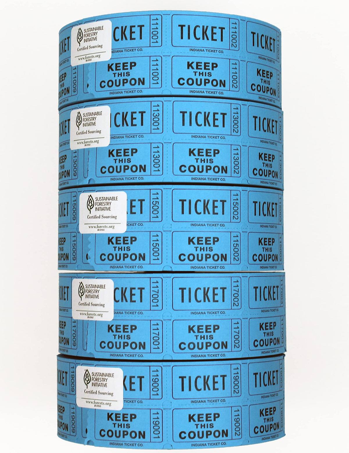 Indiana Ticket Co. 10,000 Blue Consecutively Numbered Raffle Tickets.