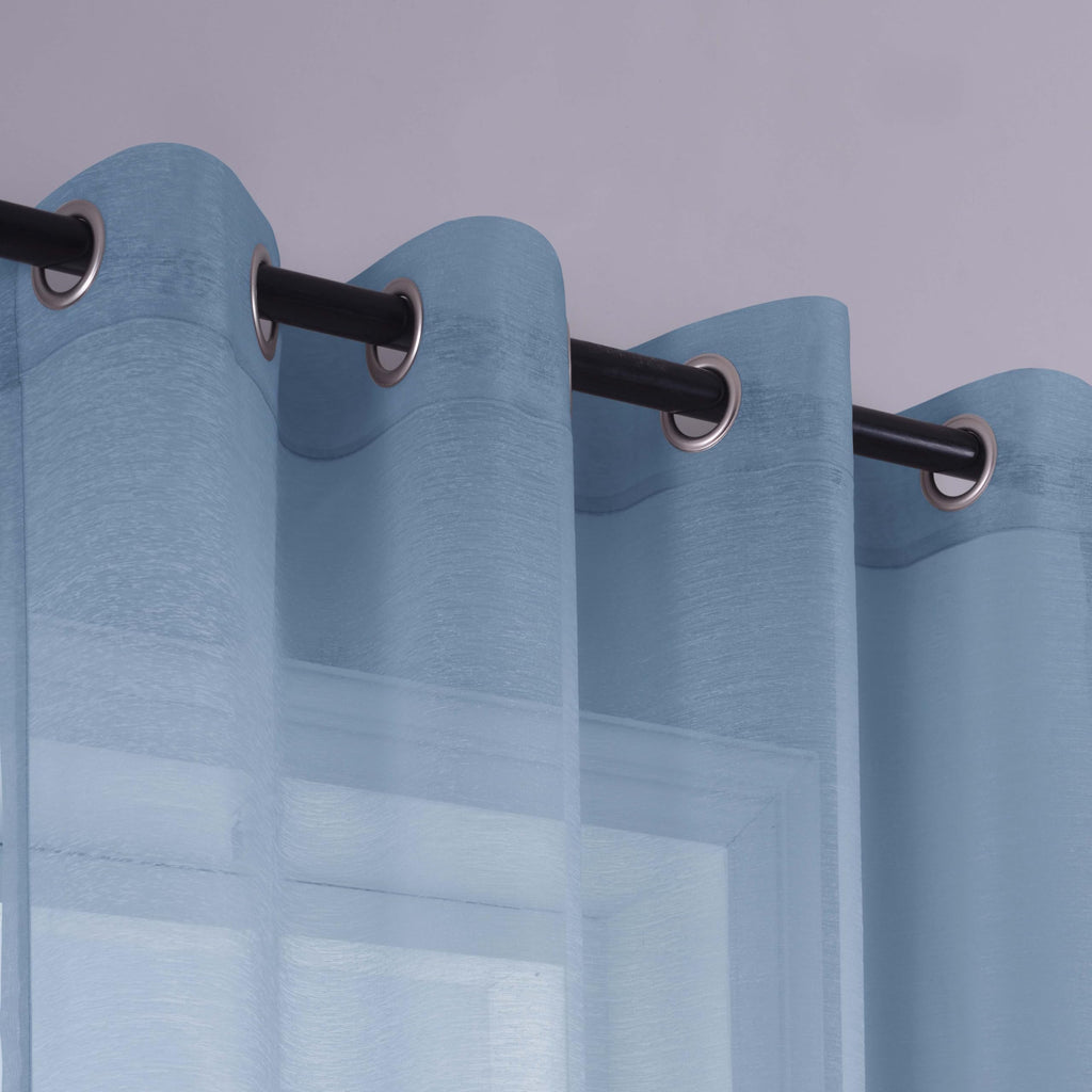 Koufall Dusty Blue Grommet Faux Linen Sheer Curtains 52X90 Inch Length
