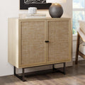 Nathan James Kova Accent Sideboard Storage Cabinet in Light Wood and Rattan with Metal Frame, Adjustable Shelves and Cane Doors,