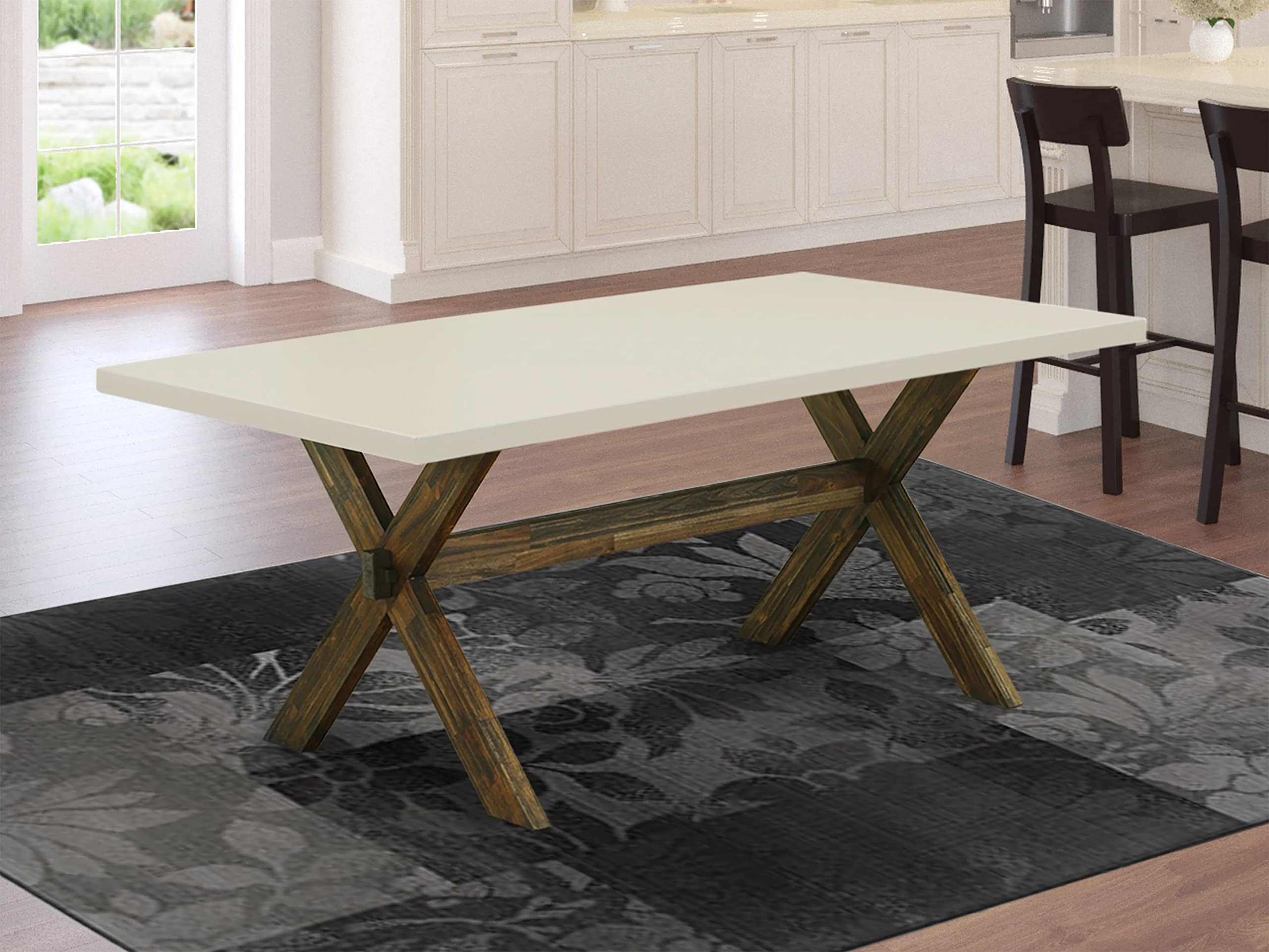 East West Furniture X-Style Modern Dining Rectangle Kitchen Table Top With Stylish Legs, 40X72 Inch, Xt727