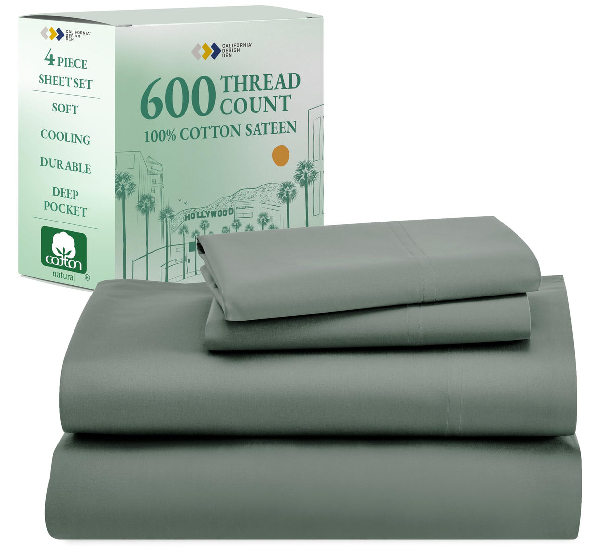 California Design Den - Luxury 4 Piece Full Size Sheet Set - 100% Cotton, 600 Thread Count Deep Pocket Full Size Bed Sheets, Coo