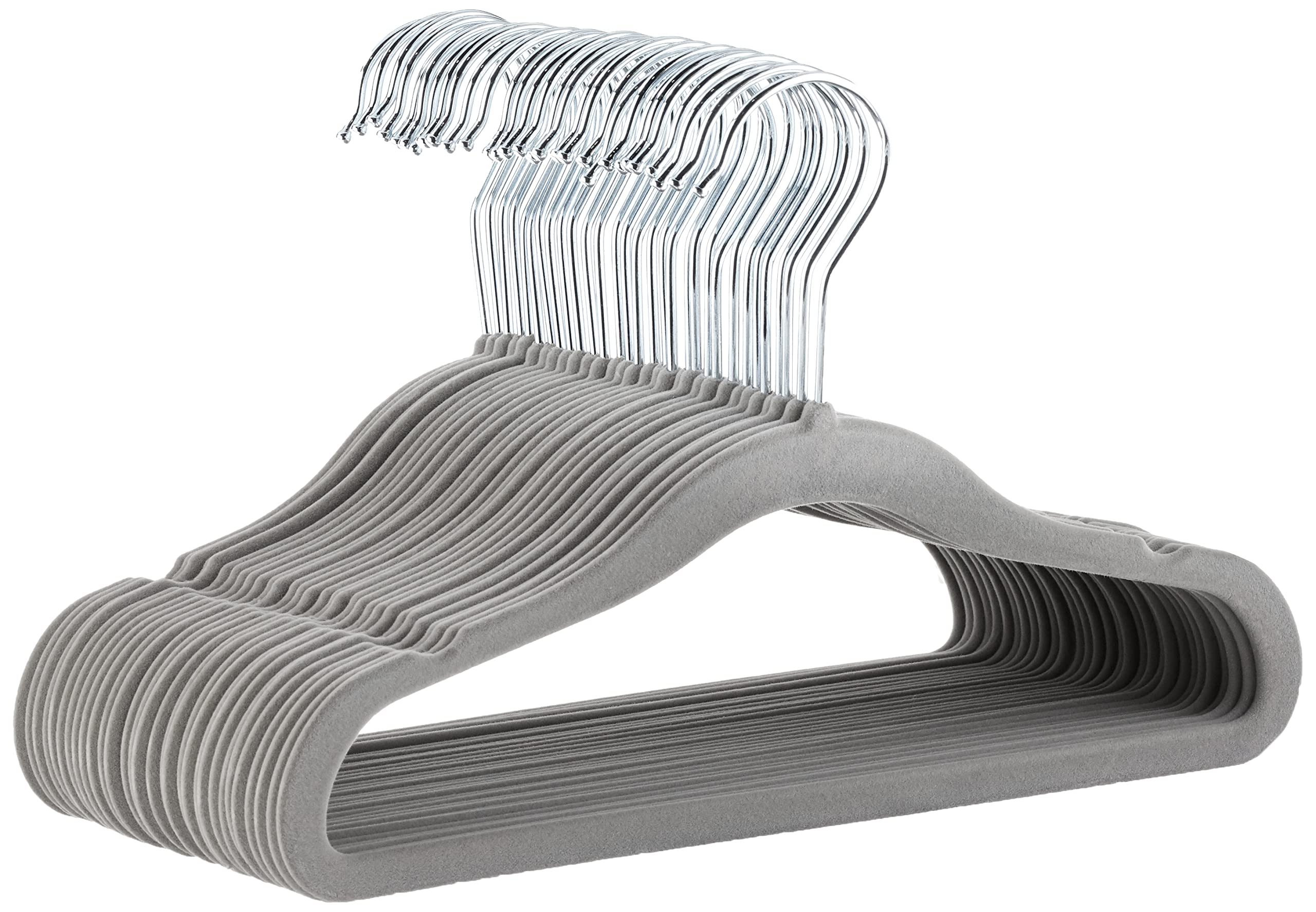 Amazon Basics Kids Velvet, Non-Slip Clothes Hangers for Infant and Toddler, 11.6 Inches (for baby clothes), Pack of 30, Gray