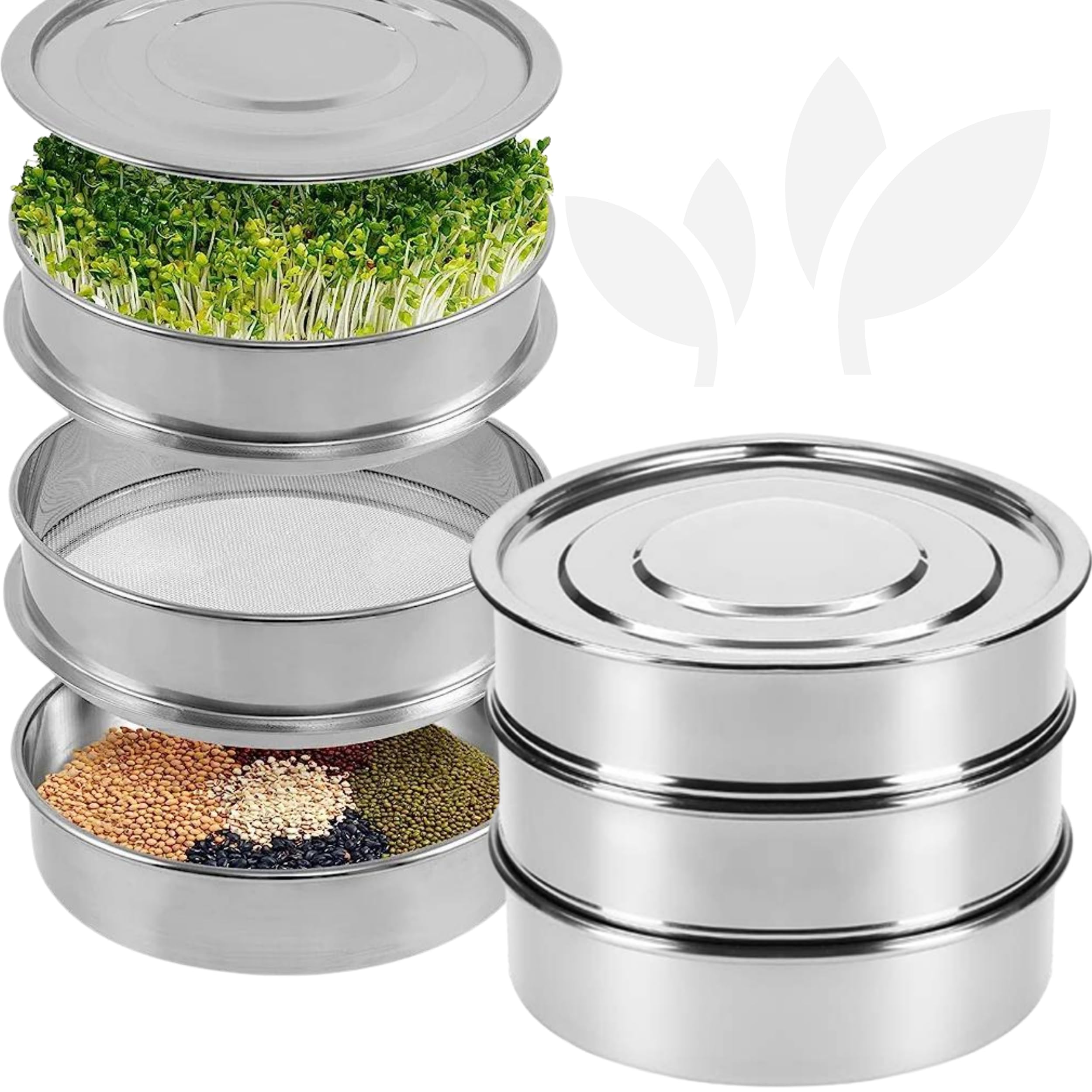Yarrd Stainless Steel Seed Sprouting Kit - Stainless Steel Sprouting Tray Round 3-Tier Seed Sprouting Trays For Microgreens Broc