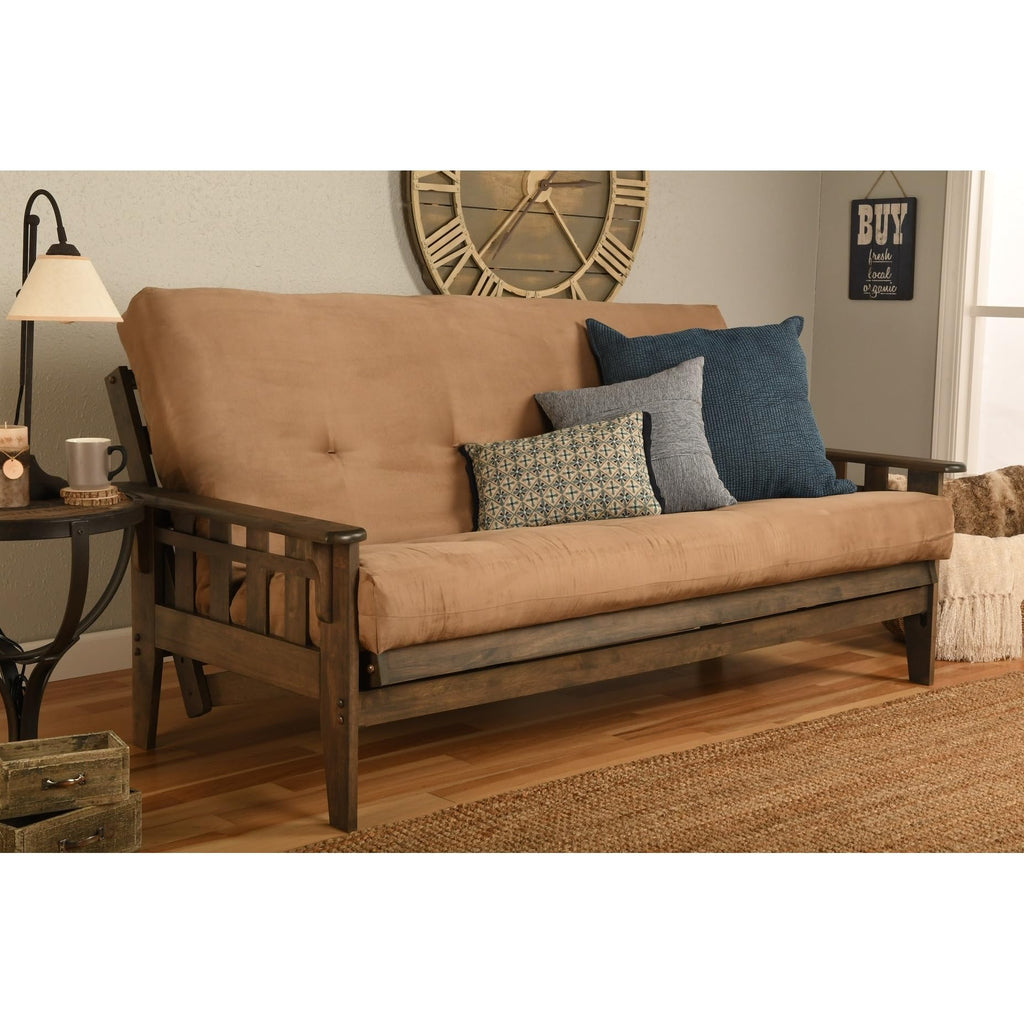 Kodiak Furniture Tucson Full Size Futon Set in Rustic Walnut Finish, Suede Peat
