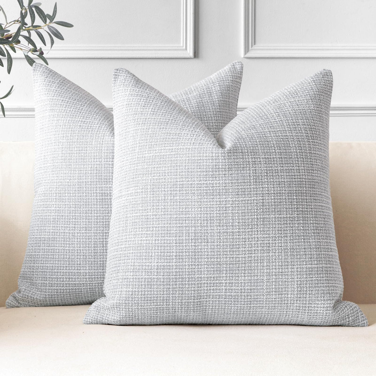 Otostar Pack Of 2 Throw Pillow Covers 24X24 Inch Linen Blue Grey Pillowcases Farmhouse Decorative Solid Pillow Covers 60X60 Cm S