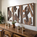 qmmp Modern Abstract Shapes Wooden Wall Sculptures - Set of 3 - Walnut - Home Decor Accent - Large Wall Art for Living Room, Bed