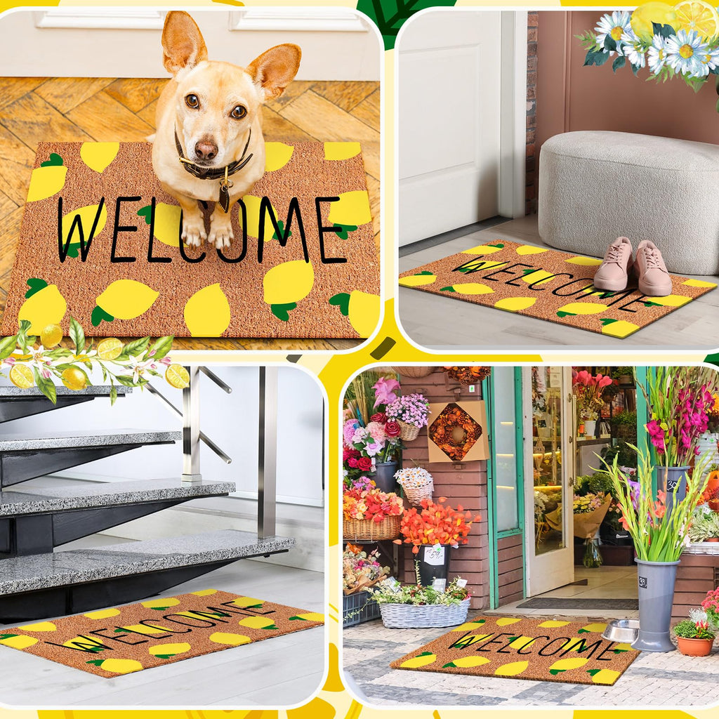 Ceenna Summer Lemon Welcome Doormat Lemon Coir Doormat With Non Slip Backing Summer Mat Front Porch Rugs For Home Entrance Anniv
