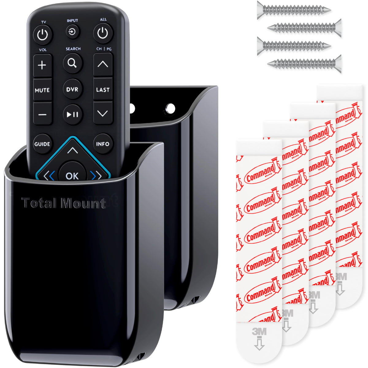 Totalmount Hole-Free Remote Holders – Eliminate Need To Drill Holes In Your Wall (Black Remote Control Holders, Quantity 2)