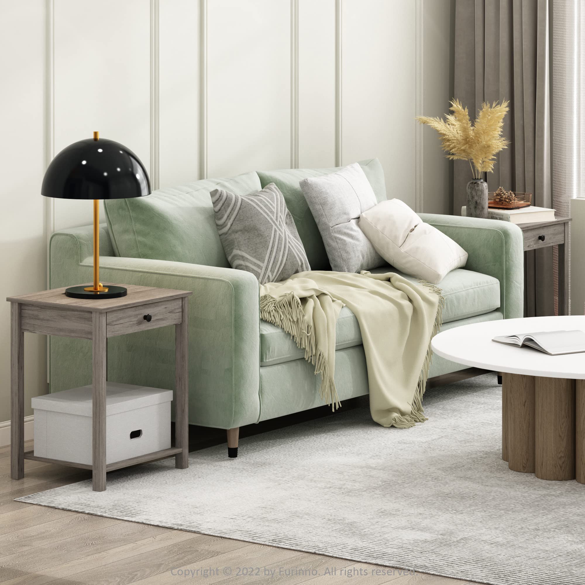 Furinno Classic Side Table With Drawer, 2 Pack, Rustic Oak