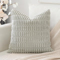 Otostar Corduroy Decorative Throw Pillow Covers 16X16 Inch Super Soft Boho Striped Square Pillow Covers Case Modern Cushion Covers For Sofa Couch Bedroom Car Decor Light Grey