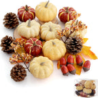 Artgar Pumpkin Decor Set, 23 PCS Fall Harvest Decorations Including Mini Pumpkins, Acorns, Pinecones, Berries, Maple Leaves for 