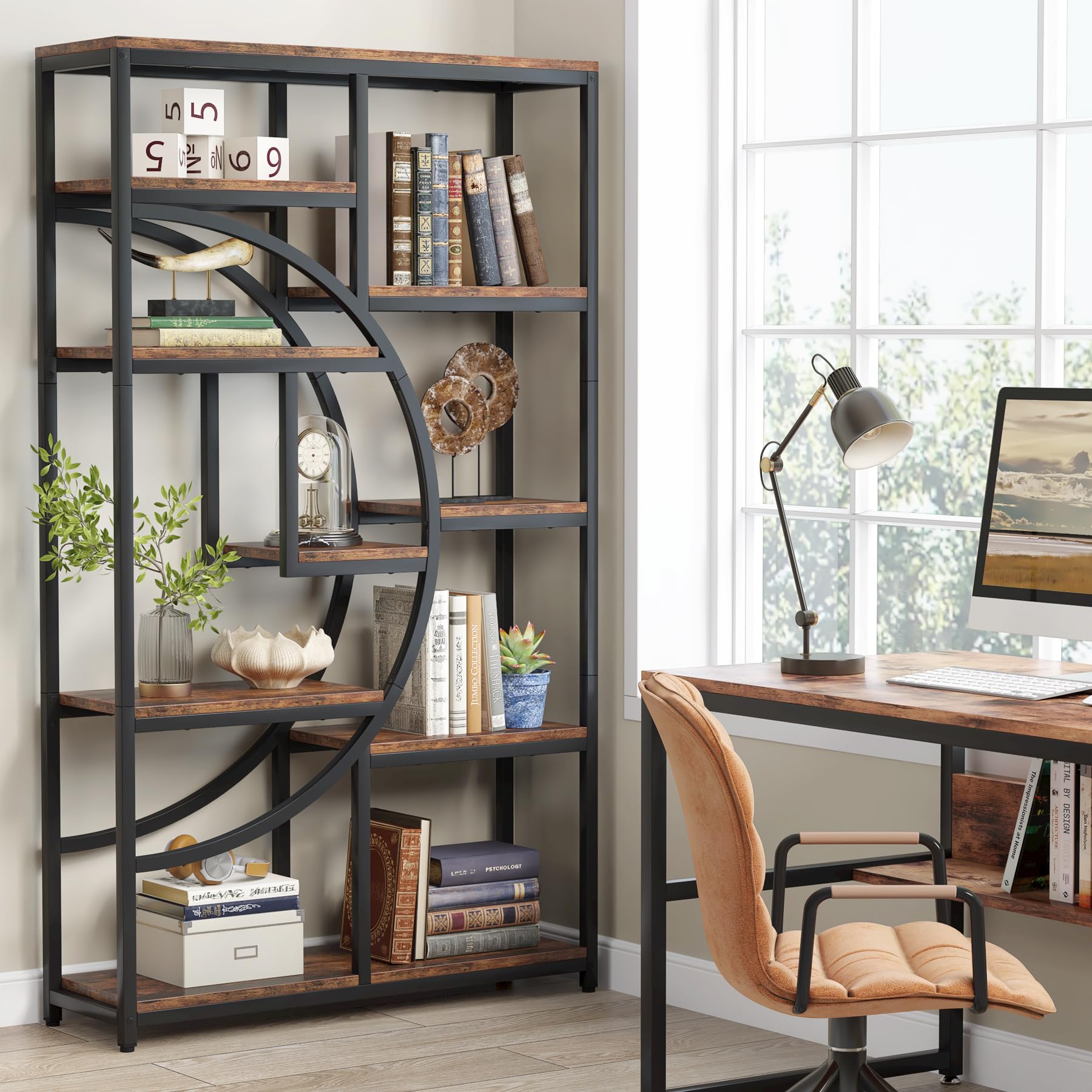 Tribesigns Bookshelf Industrial 5 Tier Etagere Bookcase, Freestanding Tall Bookshelves Display Shelf Storage Organizer With 9-Open Storage Shelf For Living Room, Bedroom