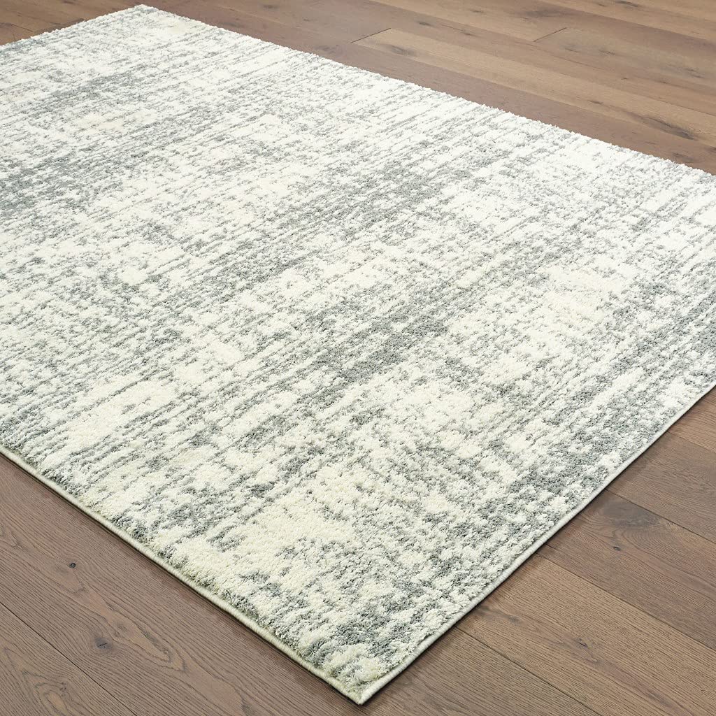 HomeRoots Polyester 8’x11’ Ivory and Gray Abstract Strokes Area Rug