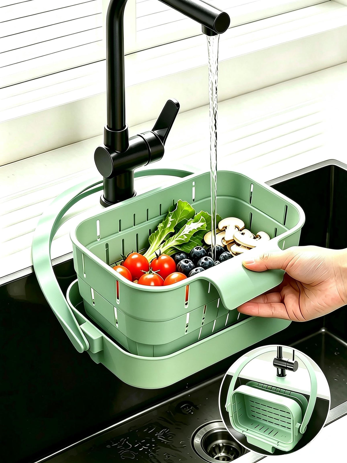 Foldable Hanging Sink Drain Basket, FastDraining, Detachable