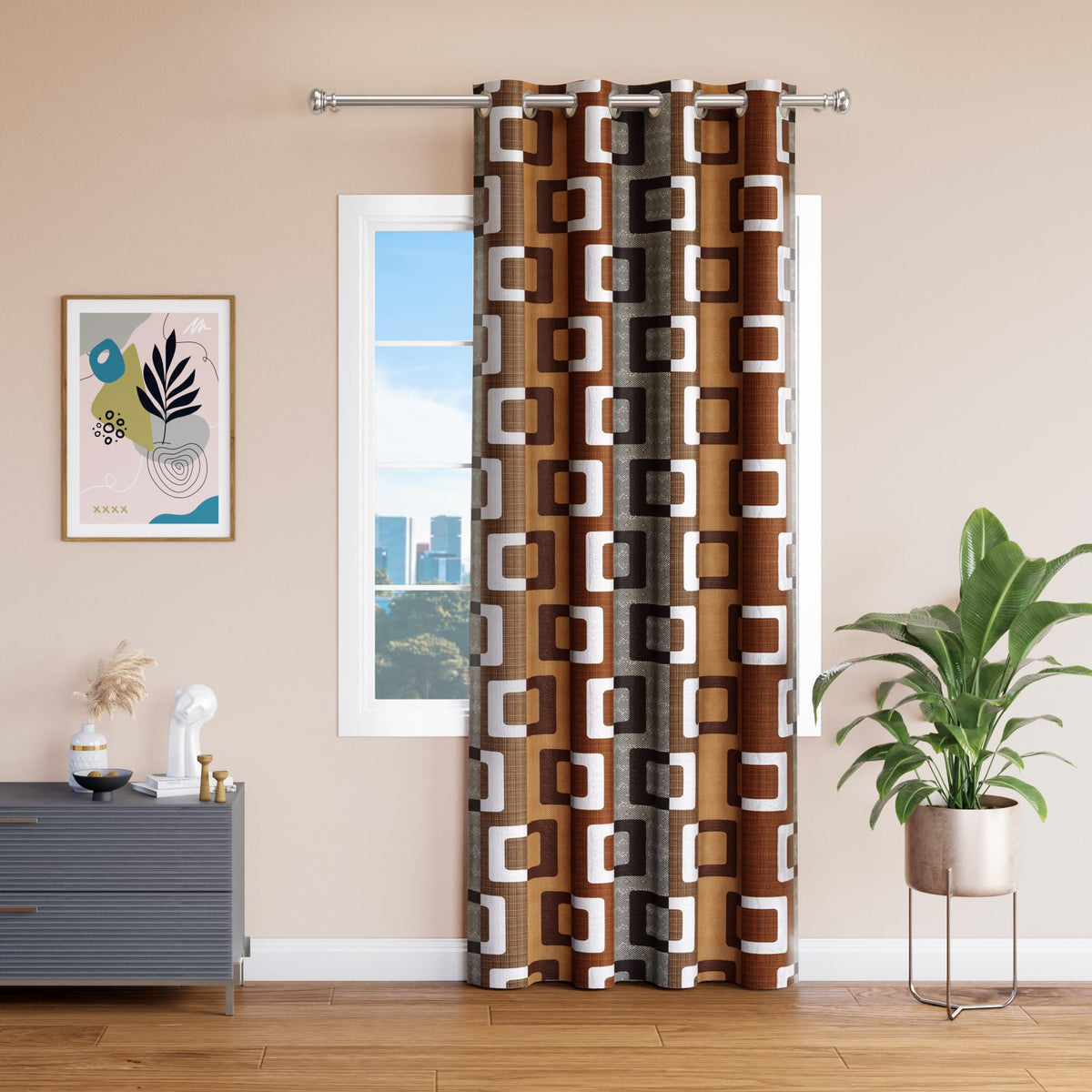 TOPDRAPES Door Curtain 7 feet Pc1 (Multicolour Coffee/Brown/Grey Colour) 7 L x 3.67 W Feet