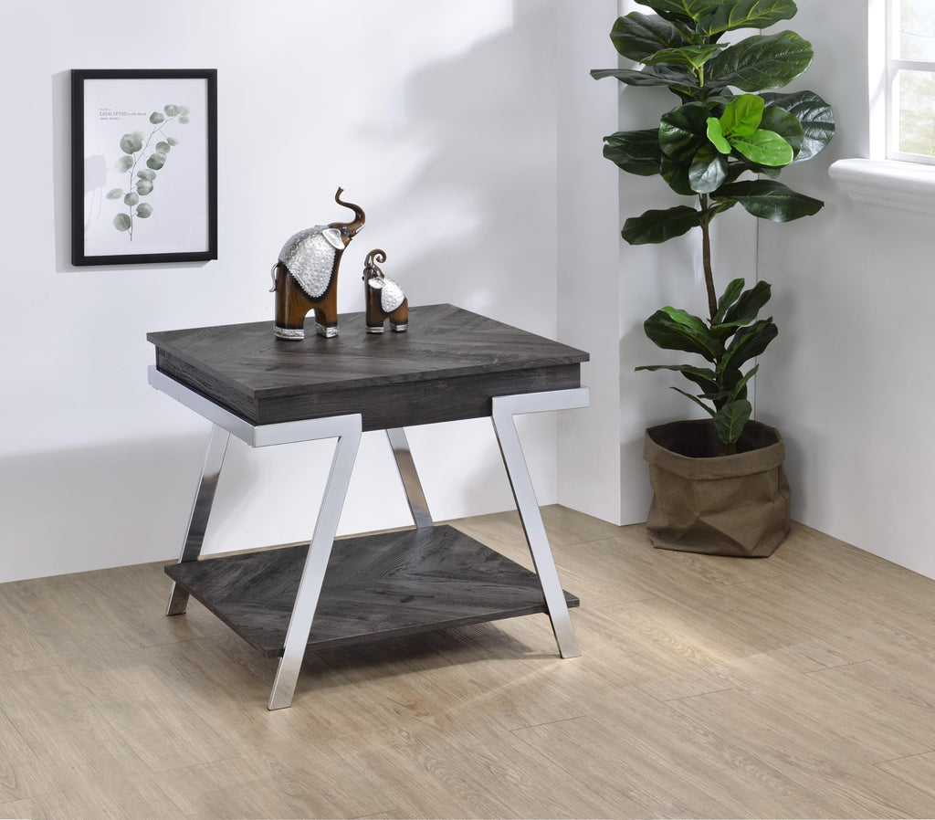Steve Silver Roma End Table, Dark Grey/Chrome, for Living Room, Home Office, Contemporary Style, Bottom Storage, Living Space, 26 x 23.5 x 23.75, Grey/Silver