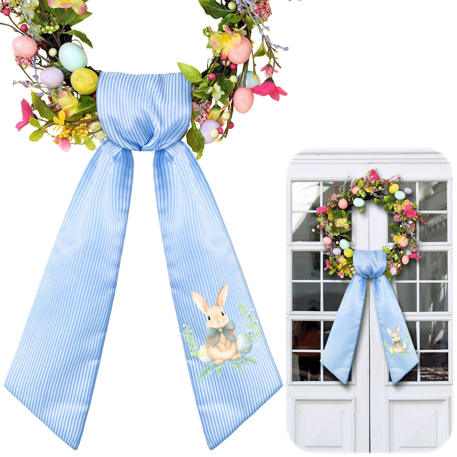 VitalCozy Easter Bunny Wreath Sash for Front Door Wreath Satin Sash for Embroidery Monogram Garland Ribbon Accessories Xmas Part