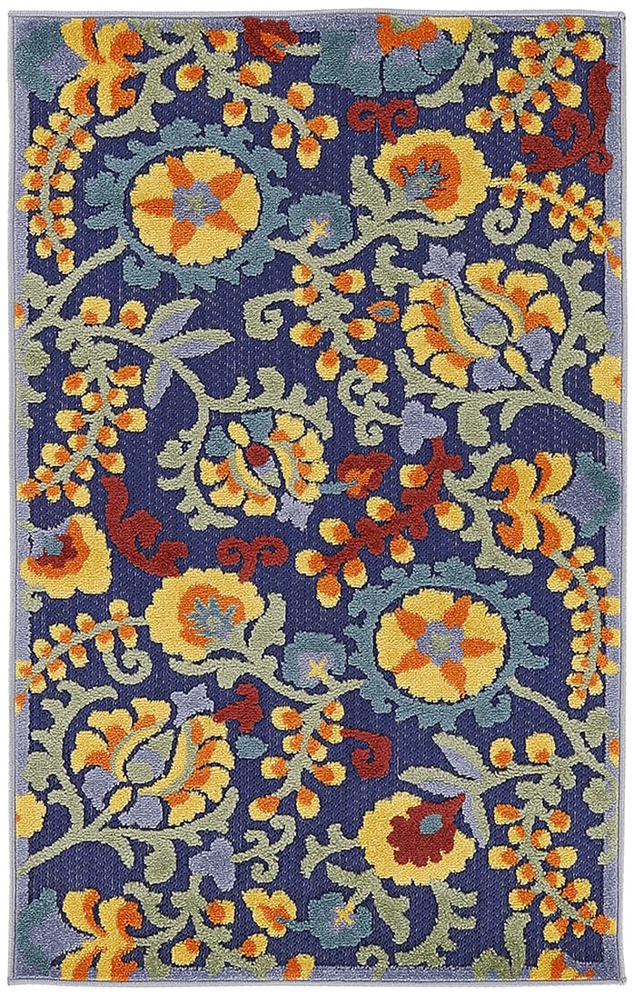 Nourison Aloha Indoor/Outdoor Navy Multicolor 2'8' X 4' Area Rug, Easy Cleaning, Non Shedding, Bed Room, Living Room, Dining Room, Backyard, Deck, Patio (3X4)