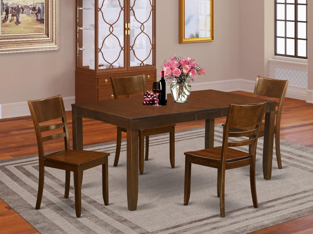 East West Furniture LYFD5-ESP-W Lynfield 5 Piece Dinette Set for 4 Includes a Rectangle Table with Butterfly Leaf and 4 Dining Room Chairs, 36x66 Inch