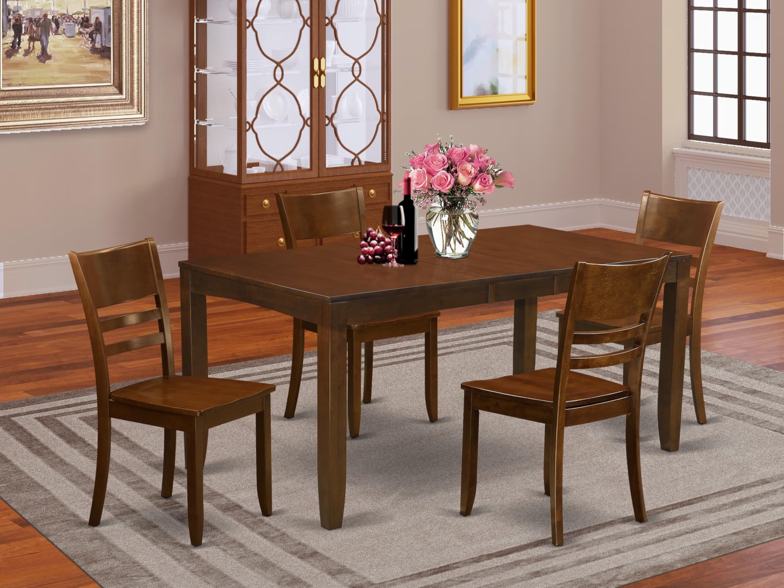 East West Furniture LYFD5-ESP-W Lynfield 5 Piece Dinette Set for 4 Includes a Rectangle Table with Butterfly Leaf and 4 Dining Room Chairs, 36x66 Inch