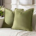 Futei Sage Green Boho Throw Pillow Covers With Tassels 26X26 Inch Set Of 2,Soft Velvet Decorative Euro Pillow Shams,Home Decor F