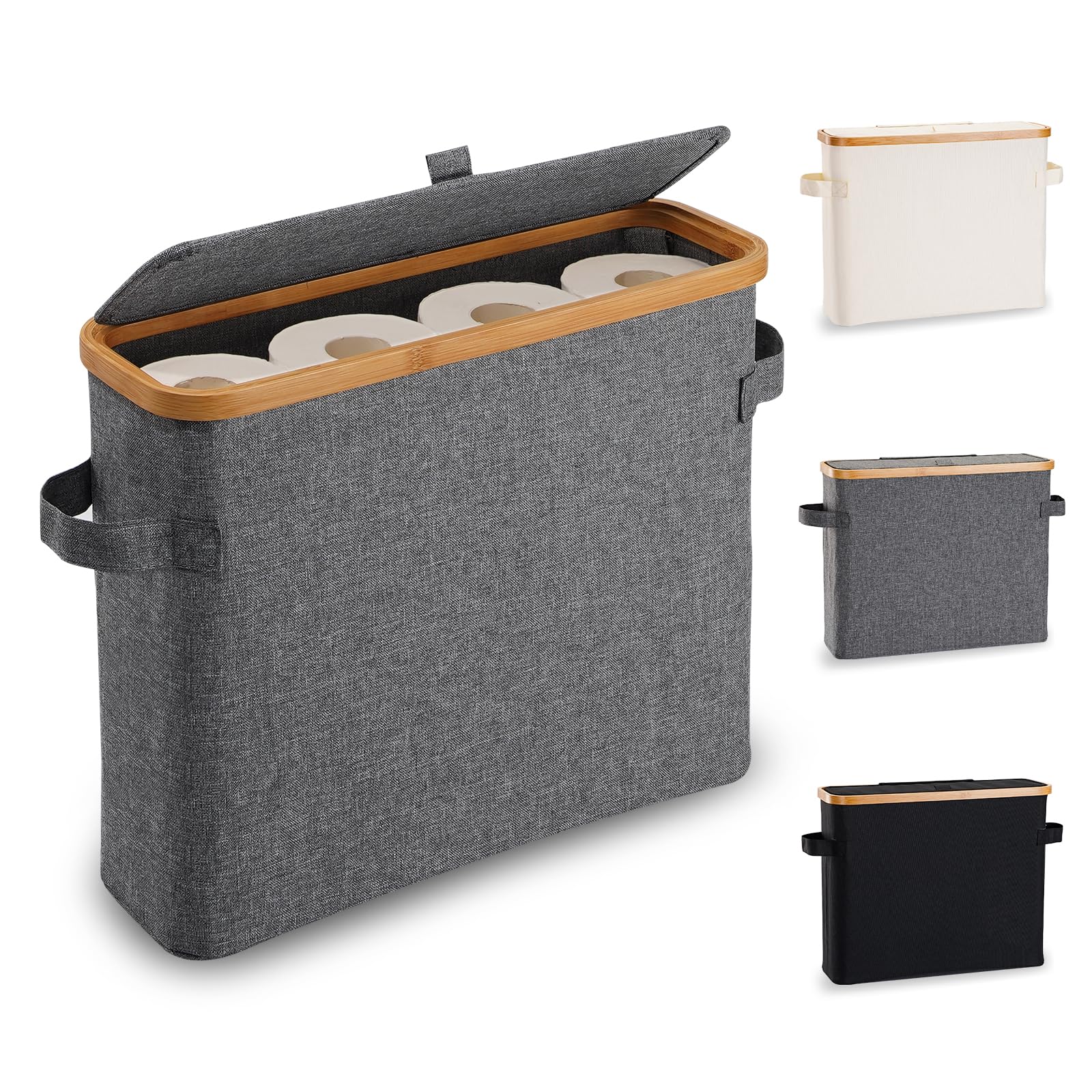 Toilet Paper Storage Basket with Lid, Bamboo Toilet Paper Storage Holder Stand Organizer for Bathroom, Toilet Paper Storage Box 